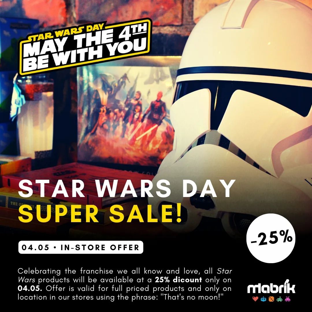 A special offer for all things Star Wars! 🥳
On 04.05, all Star Wars 🎁 products will be available at a 25% discount. Offer is valid for full priced products and only on location in our stores using the phrase: "That's no moon!?!" 🌙
May the Force be With You! 😉
#mabrikstudios #starwars #starwarsday #special #offer #maythe4thbewithyou #galaxyfarfaraway #thatsnomoon